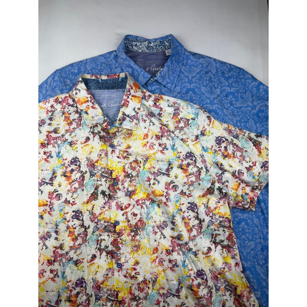 Robert Graham Button Shirt Lot 2XL Blue/White Floral Paisley Pattern